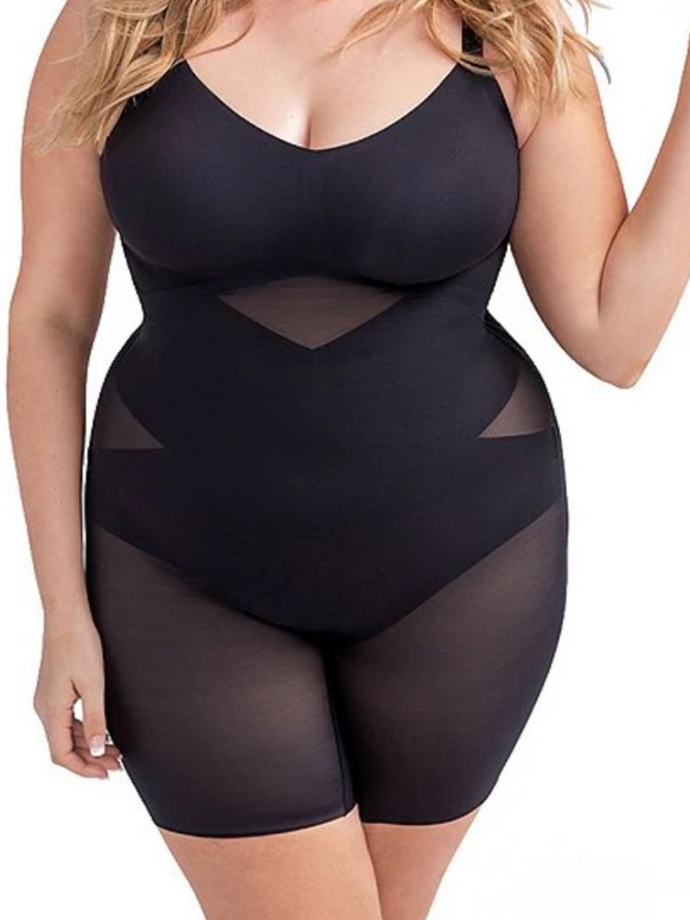 Honeylove Low Back Mid Thigh Bodysuit Black Size 2X New